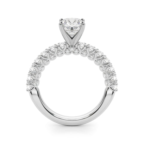 Silver Cushion Diamond Pavé Band Solitaire Ring with Four-Prong Setting 1