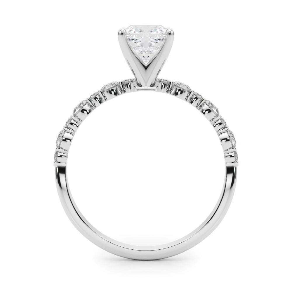 Silver Cushion Diamond Prong Set Engagement Ring with Pave Band 1