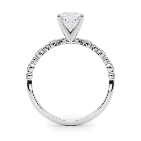 Silver Cushion Diamond Prong Set Engagement Ring with Pave Band 1