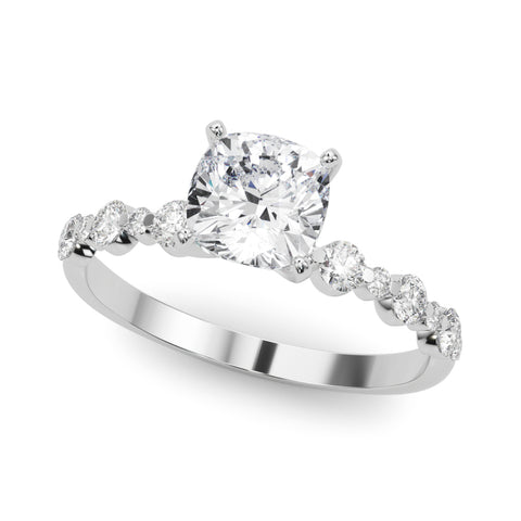 Silver Cushion Diamond Prong Set Engagement Ring with Pave Band 2