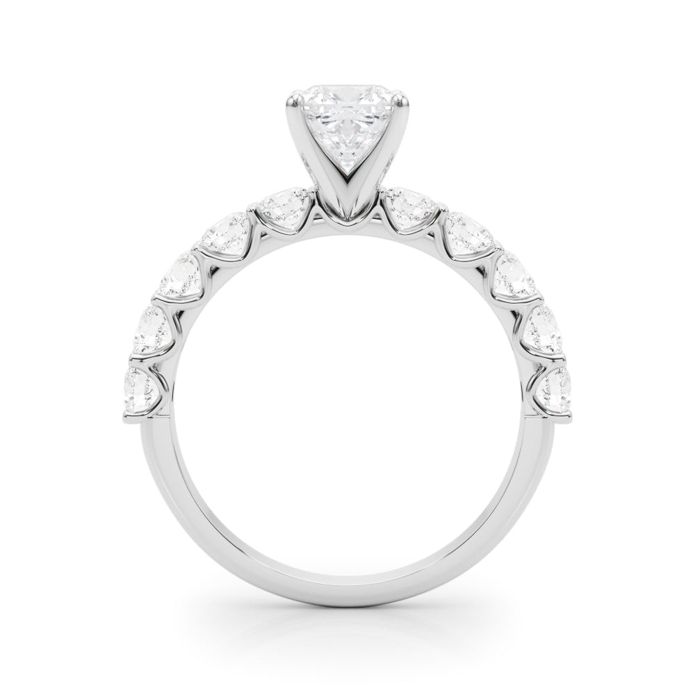 Silver Cushion Diamond Prong Setting with Side Stones on a Pave Band 1
