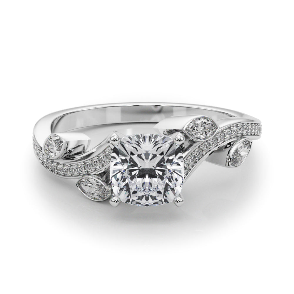 Silver Cushion Diamond Swirl Band with Prong Setting