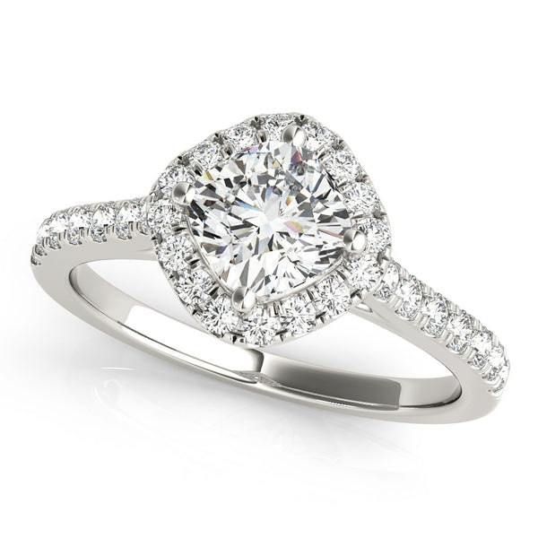 White gold Cushion Diamond Cushion Halo Ring with Pavé Band