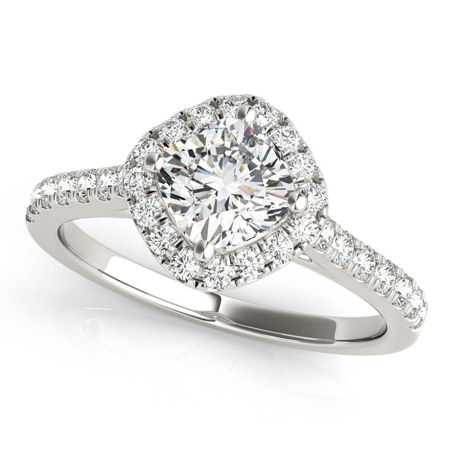 White gold Cushion Diamond Cushion Halo Ring with Pavé Band