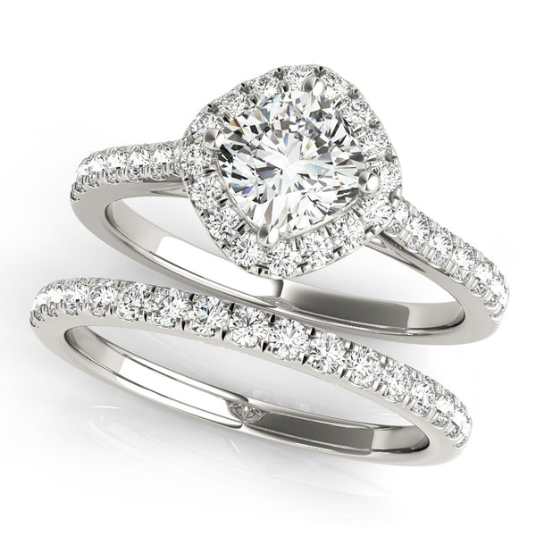White gold Cushion Diamond Cushion Halo Ring with Pavé Band