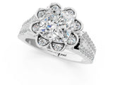 Silver Cushion Halo Diamond Floral Split Shank Engagement Ring 1