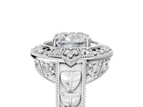 Silver Cushion Halo Diamond Ring with Milgrain Bezel and Prong Setting_11