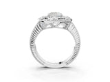 Silver Cushion Halo Diamond Ring with Milgrain Bezel and Prong Setting_9