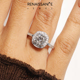 10K White Gold 2.55 Carat E VS1 Cushion Diamond Halo Ring with Split Shank and Four-Prong Setting