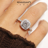 Silver Cushion Halo Diamond Ring with Split Shank and Four-Prong Setting_125