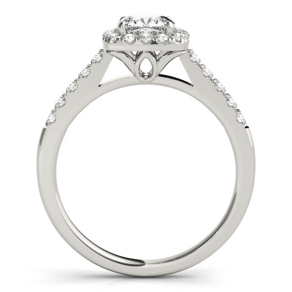 Silver Cushion Halo Pavé Diamond Engagement Ring with Four-Prong Setting 1