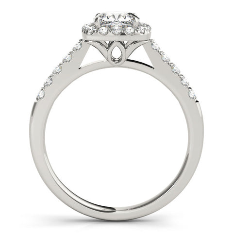 Silver Cushion Halo Pavé Diamond Engagement Ring with Four-Prong Setting 1
