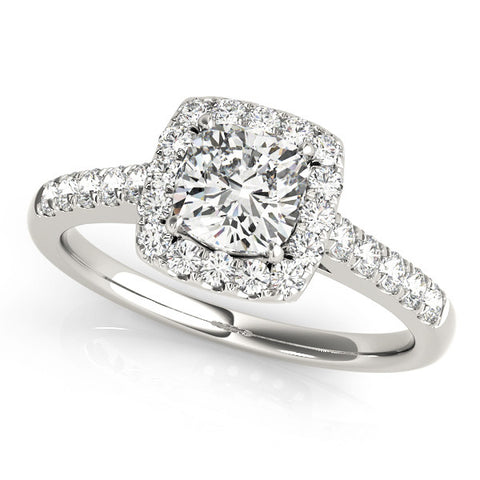 Silver Cushion Halo Pavé Diamond Engagement Ring with Four-Prong Setting 2