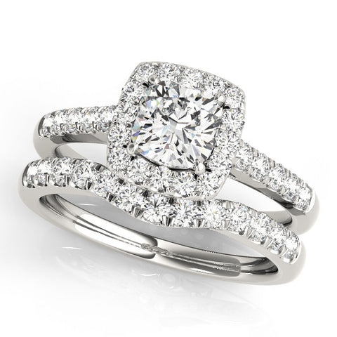 Silver Cushion Halo Pavé Diamond Engagement Ring with Four-Prong Setting