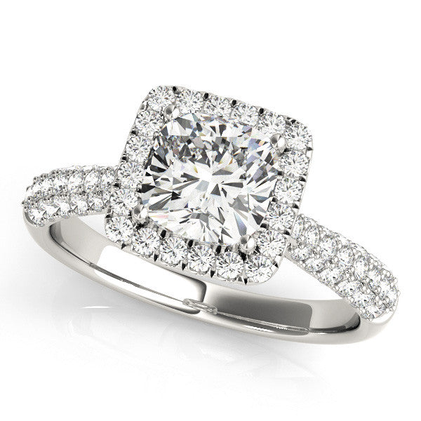 Silver Cushion Halo Pave Band Prong Setting Ring 2