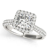 Silver Cushion Halo Pave Band Prong Setting Ring 2