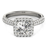 Silver Cushion Halo Pave Band Prong Setting Ring
