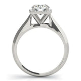 Silver Cushion Halo Round Brilliant Solitaire Ring with Tapered Band and Four-Prong Setting 2