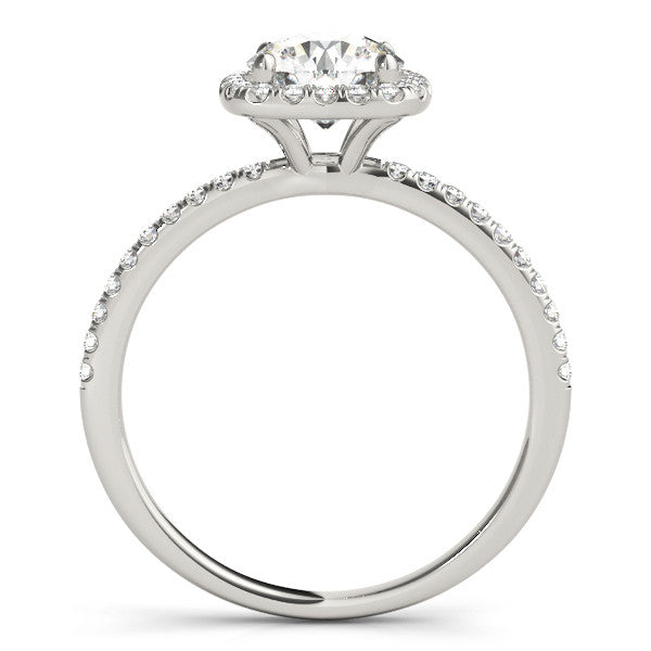 Silver Cushion Halo Round Diamond Pavé Band Four-Prong Ring 1