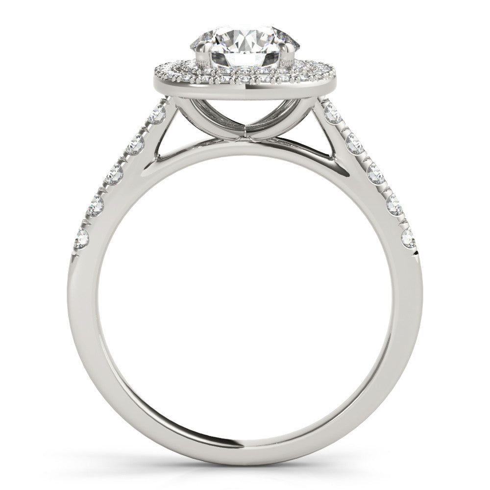 Silver Cushion Halo Round Diamond Pavé Band Ring with Four-Prong Setting 1