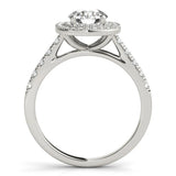 Silver Cushion Halo Round Diamond Pavé Band Ring with Four-Prong Setting 1