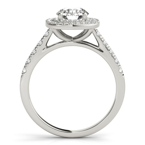 Silver Cushion Halo Round Diamond Pavé Band Ring with Four-Prong Setting 1
