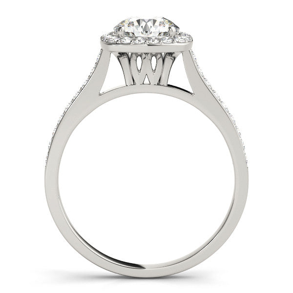 Silver Cushion Halo Round Diamond Pavé Band with Four-Prong Setting 1