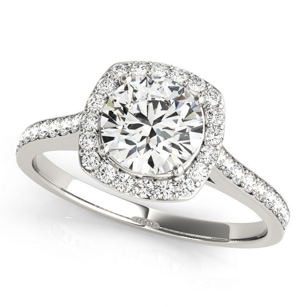 Silver Cushion Halo Round Diamond Pavé Band with Four-Prong Setting 2