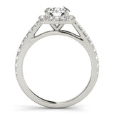 Silver Cushion Halo Round Diamond Pave Band Four-Prong Ring 1