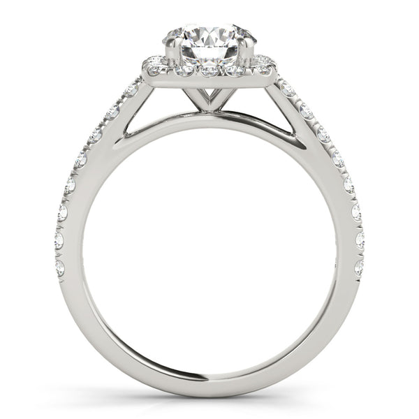 White gold Round Diamond Halo Ring with Pavé Band