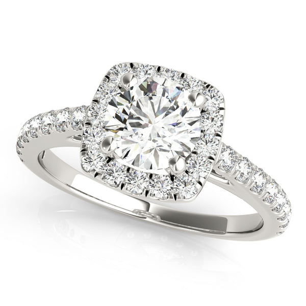 White gold Round Diamond Halo Ring with Pavé Band