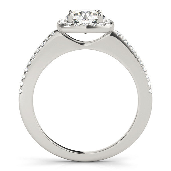 White gold Cushion Halo Round Diamond Pave Band Prong Setting Ring