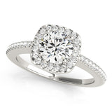 Silver Cushion Halo Round Diamond Pave Band Prong Setting Ring 2