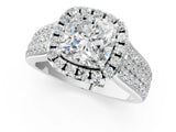 Silver Cushion Halo Round Diamond Pave Band with Prong Setting 1