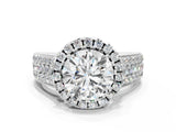 Silver Cushion Halo Round Diamond Pave Band with Prong Setting