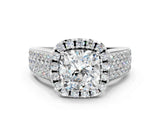 Silver Cushion Halo Round Diamond Pave Band with Prong Setting