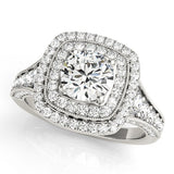Silver Cushion Halo Round Diamond Split Shank Prong Setting Ring 1