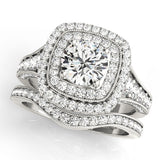 Silver Cushion Halo Round Diamond Split Shank Prong Setting Ring 2