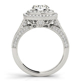 Silver Cushion Halo Round Diamond Split Shank Prong Setting Ring