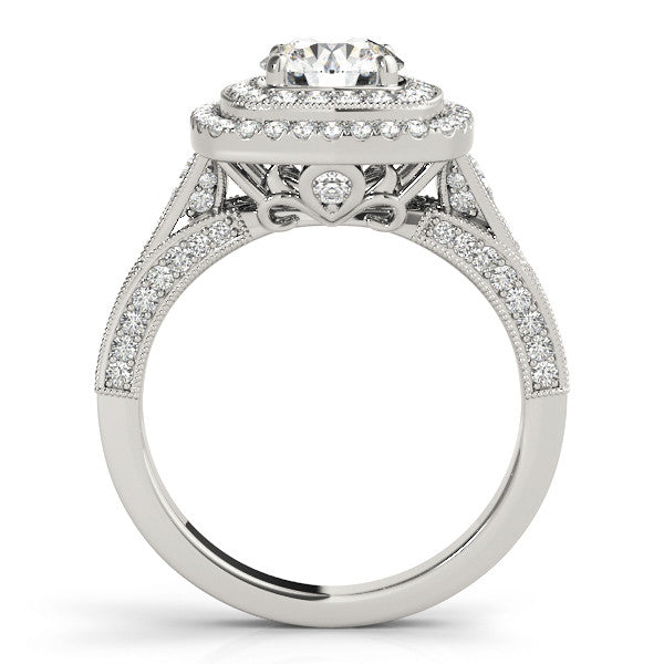 White gold Cushion Halo Round Diamond Split Shank Prong Setting Ring