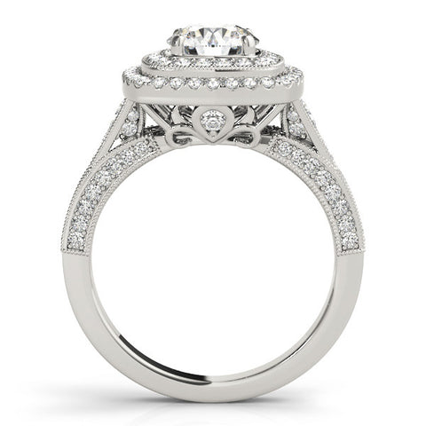 Silver Cushion Halo Round Diamond Split Shank Prong Setting Ring