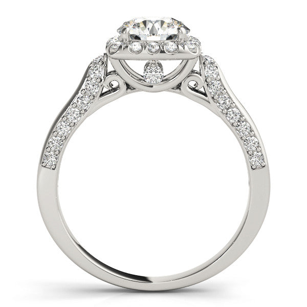White gold Cushion Halo Round Diamond Twist Band with Four-Prong Setting