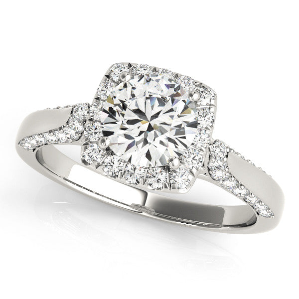 White gold Cushion Halo Round Diamond Twist Band with Four-Prong Setting