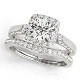 Silver Cushion Halo Round Diamond Twist Band with Four-Prong Setting