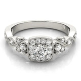 Silver Cushion Halo Round Diamond Twisted Band Four-Prong Ring 1