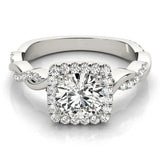 Silver Cushion Halo Round Diamond Twisted Band with Four-Prong Setting 2