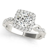 Silver Cushion Halo Round Diamond Twisted Band with Four-Prong Setting