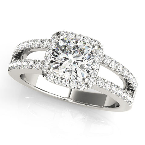 Silver Cushion Halo Split Shank Diamond Ring with Four-Prong Setting 2