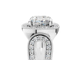 Silver Cushion Halo Split Shank Milgrain Diamond Ring_31