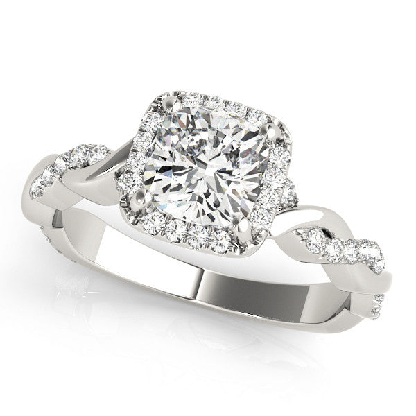 14K White Gold Halo Twist Band with Four-Prong Setting